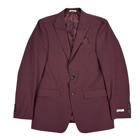 Bar III Mens Skinny Fit Wool Blend Stretch Suit Jacket Burgundy Red 40L